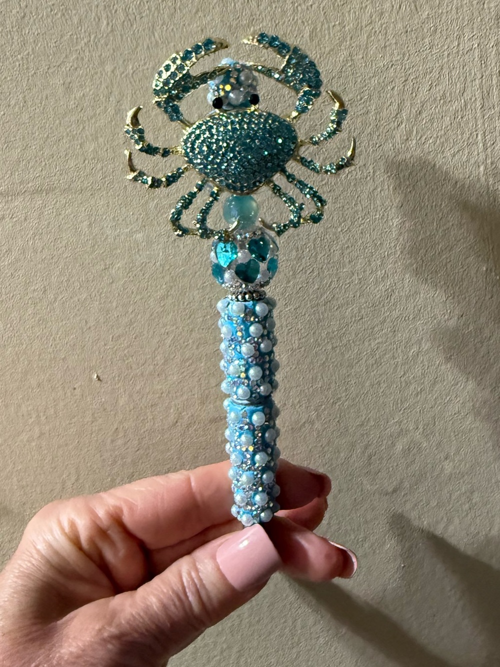 Bejeweled Crab fancy pen - Aqua & Gold